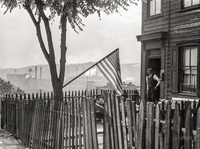 June 1941. "Flag Day. Pittsburgh, Pennsylvania." Medium format acetate negative by John Vachon for the Farm Security Administration. View full size.
