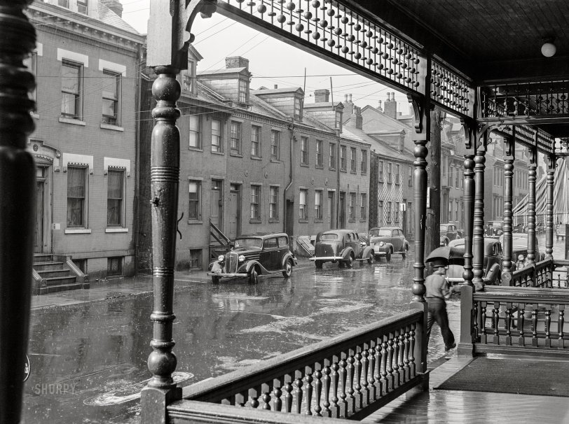 June 1941. "Rain. Pittsburgh, Pennsylvania." Medium format acetate negative by John Vachon for the Farm Security Administration. View full size.
