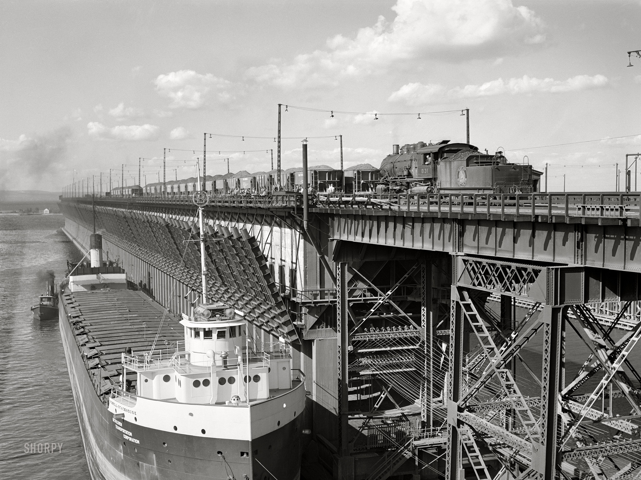 August 1941. "Iron ore docks at Allouez, Wisconsin." Medium format acetate negative by John Vachon for the Farm Security Administration. View full size.