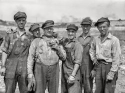 August 1941. "Blasting crew in the Danube iron mine. Bovey, Minnesota." Medium format acetate negative by John Vachon for the Farm Security Administration. View full size.