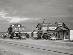 February 1942. "Union County, Illinois. Gas station and roadhouse." Medium format acetate negative by John Vachon for the Office of War Information. View full size.