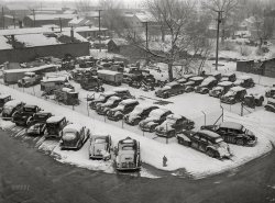 March 1942. "Lewistown, Montana. Used car lot." Medium format acetate negative by John Vachon for the Office of War Information. View full size.