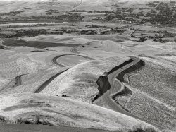 July 1941. "Idaho wheat country -- extensive rolling fields. Lewiston Hill, north of Lewiston." Acetate negative by Russell Lee for the Farm Security Administration. View full size.