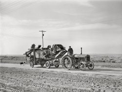 December 1941. "Threshing machine. Canyon County, Idaho. Black Canyon reclamation project in a dry land area, administered by U.S. Department of Interior, Bureau of Reclamation." Photo by Russell Lee for the Farm Security Administration. View full size.