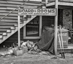 May 1942. "Childersburg, Alabama. Rooms for rent." Medium format acetate negative by John Collier for the Farm Security Administration. View full size.