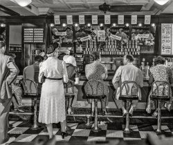 July 1942. "Lunchtime in the wartime capital. People's Drug store on G Street N.W. at noon." Acetate negative by Marjory Collins for the Farm Security Administration. View full size.