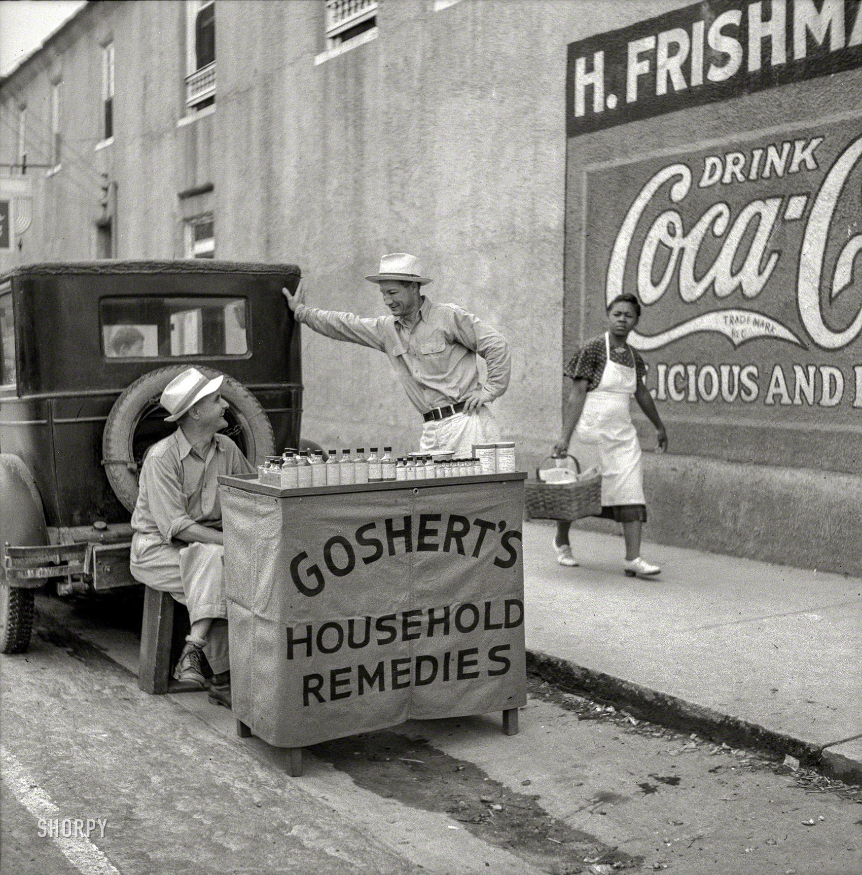 August 1940. "Street scenes. Port Gibson, Mississippi." Medium format negative by Marion Post Wolcott for the Resettlement Administration. View full size.