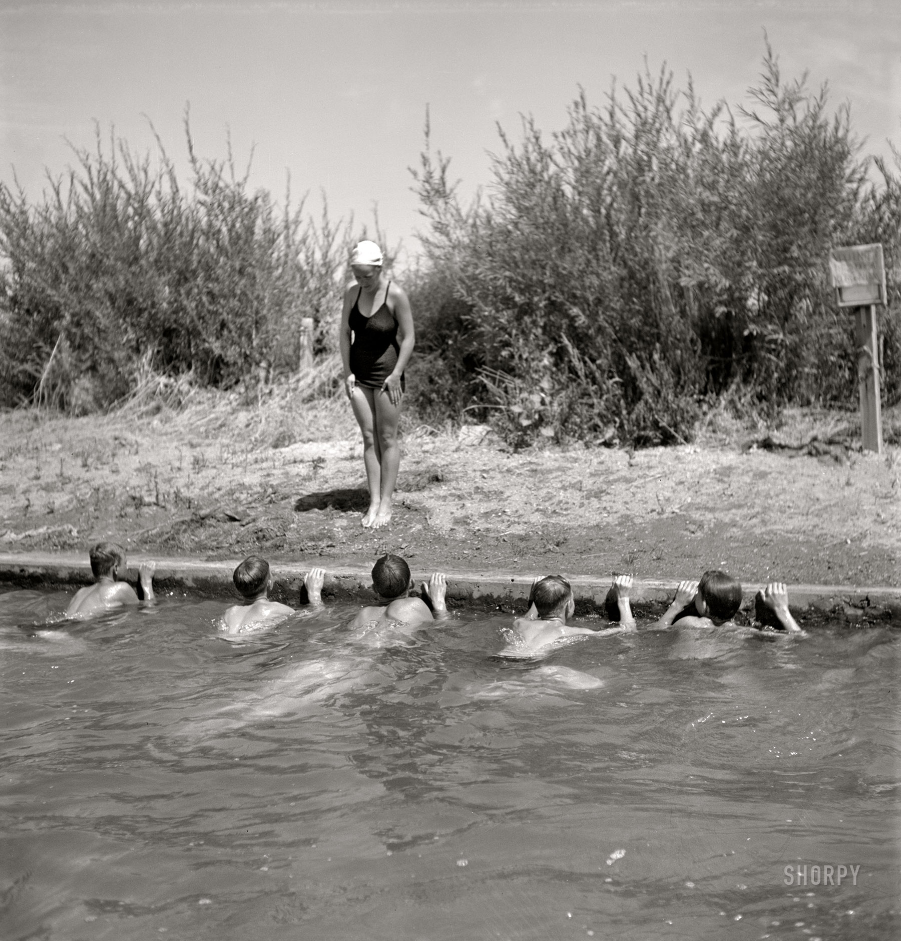 July 1942. "Rupert, Idaho. Schoolboys in swimming lesson." Medium format nitrate negative by Russell Lee for the Office of War Information. View full size.
