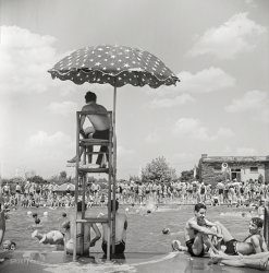 July 1942. "Washington, D.C. Sunday swimmers at the municipal swimming pool." Photo by Marjory Collins for the Office of War Information. View full size.