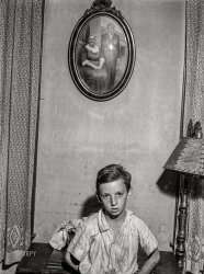 August 1941. "One of the children of Albert Lynch, FSA client of Dummerston, Vermont." Acetate negative by Jack Delano for the Farm Security Administration. View full size.