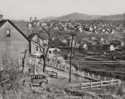 November 1935. "View of Easton, Pennsylvania, Lehigh River and Canal." 8x10 inch nitrate negative by Walker Evans for the U.S. Resettlement Administration. View full size.