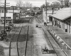 February 1936. "View of railroad station. Edwards, Mississippi." 8x10 inch nitrate negative by Walker Evans for the U.S. Resettlement Administration. View full size.