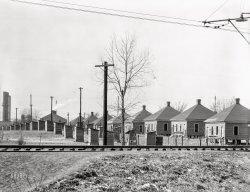 March 1936. "Steel mill workers' houses, company owned. Vicinity of Birmingham, Alabama." 8x10 nitrate negative by Walker Evans for the U.S. Resettlement Administration. View full size.