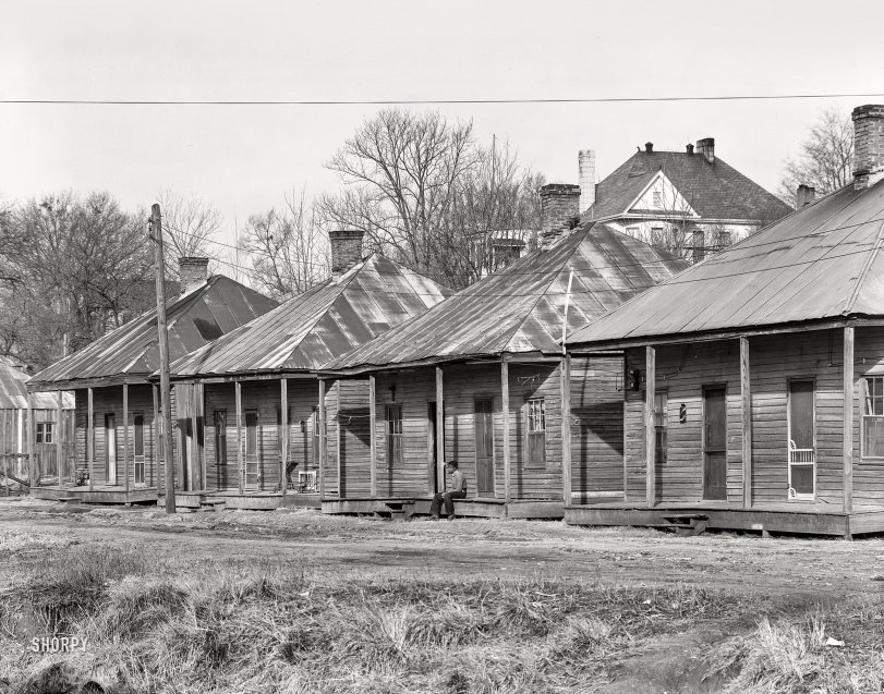 March 1936. "Negro houses. Vicksburg, Mississippi." 8x10 inch nitrate negative by Walker Evans for the Resettlement Administration. View full size.
