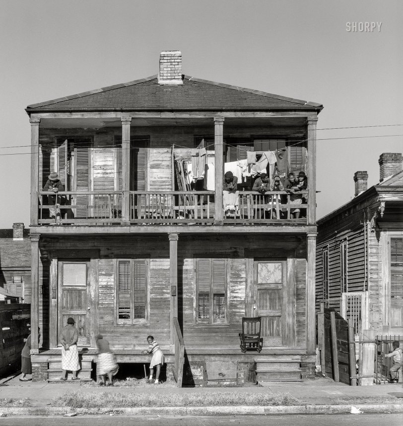 January 1936. "Negro house. New Orleans, Louisiana." The abode last glimpsed here. 8x10 inch nitrate negative by Walker Evans for the U.S. Resettlement Administration. View full size.
