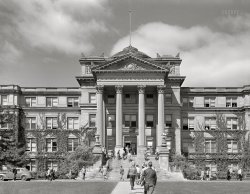 May 1942. Ames, Iowa. "On the campus at Iowa State College." Acetate negative by Jack Delano for the U.S. Office of the Coordinator of Information. View full size.