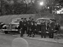 May 1942. Washington, D.C. "Garden party at the New Zealand legation. Chauffeurs and limousines." At right, a V-16 Cadillac. Acetate negative by Marjory Collins. View full size.
Buick LimitedAnd at left a 1941 Buick Series 90 Limited. I wonder what the meaning was of the "EIGHT" at the front?
[All Buicks of the era have "Buick Eight" on the front, because they're powered by an eight-cylinder engine. - Dave]
Looks like a Buick manJaunty cap angle, non-conformist socks, sitting on the bumper next to the senior man.  That's where you pick up the extra things you might need to know.
Here&#039;s what the Census saysThe 1940 Census for Washington, D.C. shows a total of 1,892 chauffeurs. Of that, 54.8 percent were negro males and 43.6 percent were white males.  Twenty-four chauffeurs were females.  The subtotals don't exactly reconcile to the total, but they are not off by much.
Click to embiggen

Across the CircleNew Zealand Prime Minister Peter Fraser, who took office in 1940, believed they should not depend on Britain to entirely control its foreign policy and international trade. Adoption of the Lend Lease Act required frequent dealings with the U.S. government. So in 1941 he announced a plan to establish a legation in Washington. The building chosen, still standing today, is a Federalist-style mansion at 47 Observatory Circle NW - across from the Naval Observatory (now the official residence of the sitting vice president). Then, as now, there was a security fence and one row of parking spaces across the road, although today's fence is more attractive. 
SpotlessOn the left a spotless 1941 Buick Super 8 Series 50. To the far left is what appears to be a 1941 Lincoln.
[That spotless car is a Series 90 Buick Limited. - Dave]
Sweet Sixteen1938 Cadillac Series 38-90 Seven-Passenger Imperial Limousine, coachwork by Fleetwood.
431 cubic-inch L-head V-16 engine
Dual downdraft carburetor
185 bhp at 3,800 rpm
*One of 95 built in 1938 

(The Gallery, Cars, Trucks, Buses, D.C., Marjory Collins)