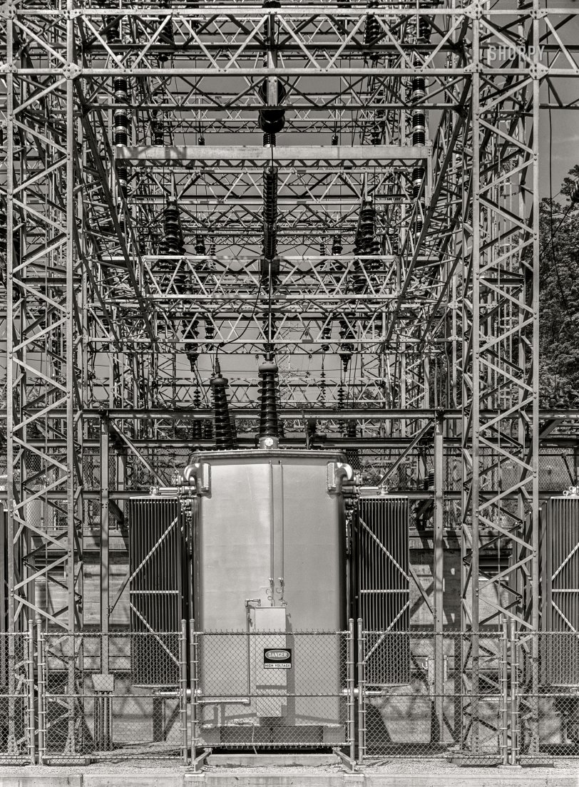 June 1942. "Norris Dam, Tennessee (Tennessee Valley Authority). Electric switchyard." Acetate negative by Arthur Rothstein for the U.S. Foreign Information Service. View full size.