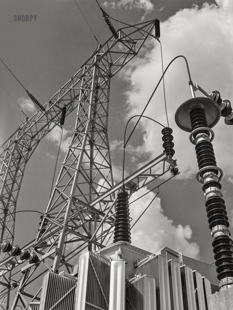 June 1942. "Wheeler Dam, Alabama (Tennessee Valley Authority). Substation." Acetate negative by Arthur Rothstein for the U.S. Foreign Information Service. View full size.