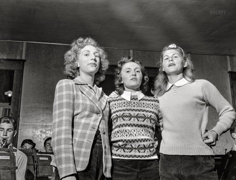 August 1942. "Interlochen, Michigan. National music camp where 300 or more young musicians study symphonic music for eight weeks each summer. Three young girls." 4x5 acetate negative by Arthur S. Siegel for the U.S. Foreign Information Service. View full size.