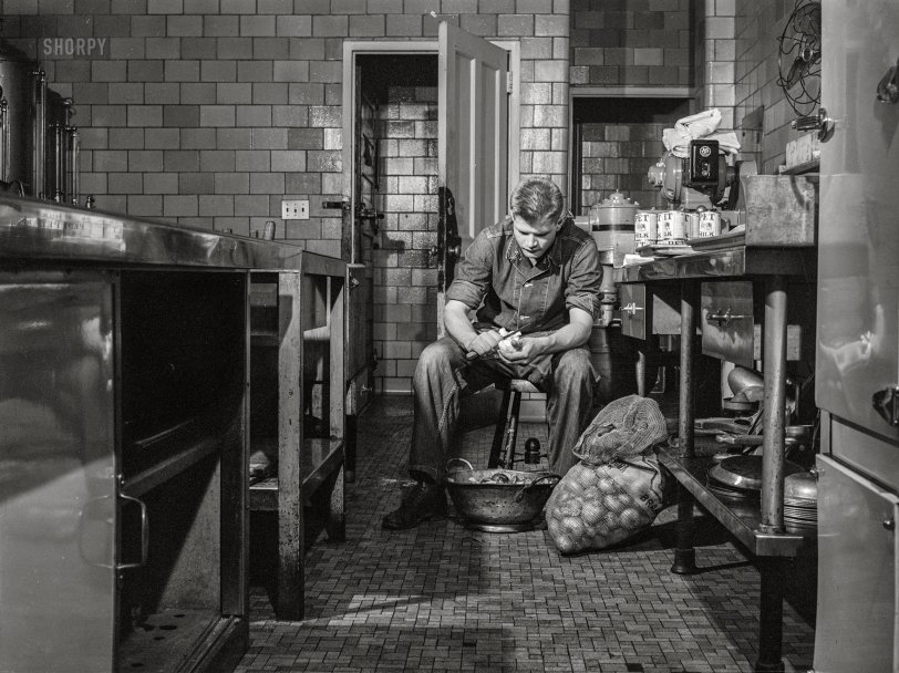 September 1942. Fort Belvoir, Virginia. "Army Sgt. George Camplair on kitchen police duty." Last seen here, 10 years ago. Photo by Jack Delano, Office of War Information. View full size.