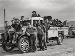 October 1942. "Butte, Montana. Boy Scouts with a truckload of scrap during the salvage campaign." Acetate negative by Russell Lee for the Office of War Information. View full size.