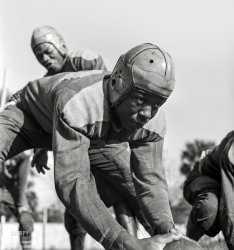 January 1943. Daytona Beach, Florida. "Bethune-Cookman College. Football practice." Photo by Gordon Parks, Office of War Information. View full size.