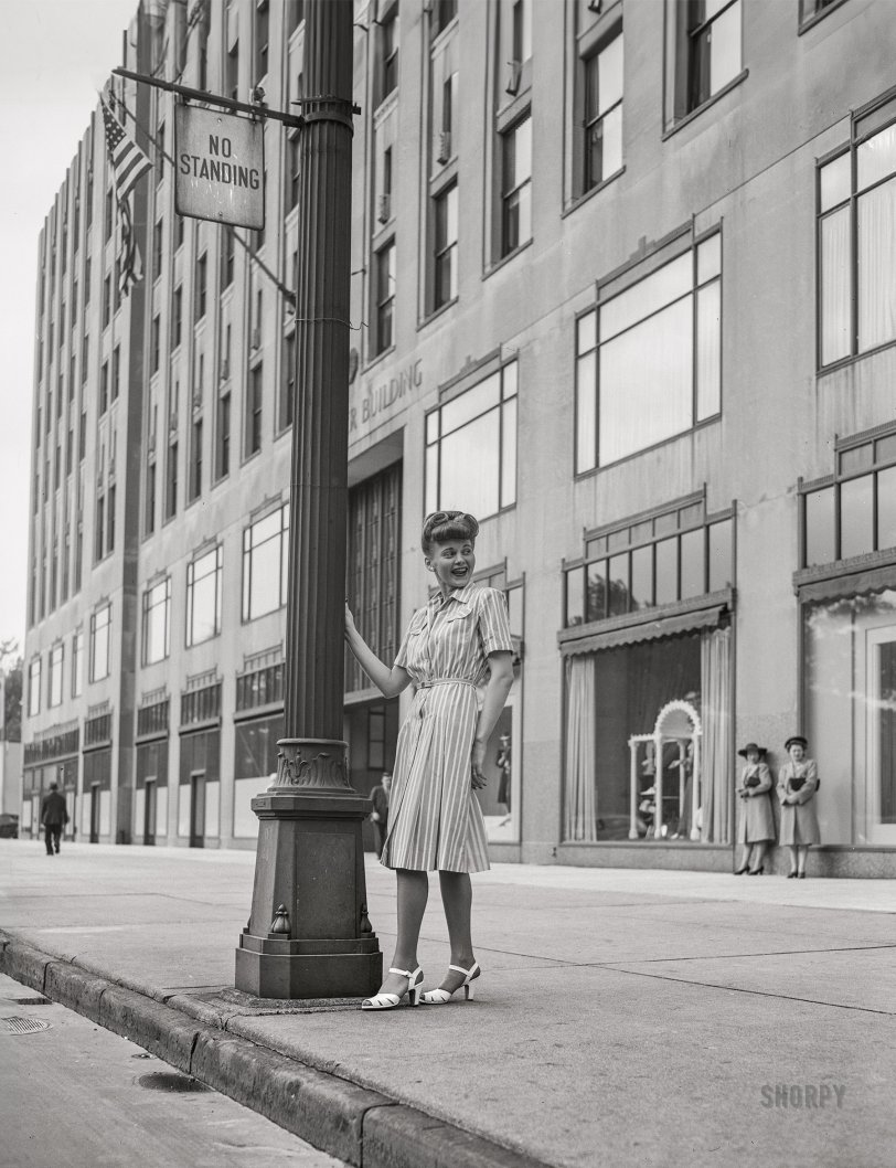 Fall 1942. "Detroit, Michigan. Style show of clothes worn by the better-dressed office workers, presented by the Chrysler Girls' Club of the Chrysler Corporation at Saks Fifth Avenue." 4x5 acetate negative by Arthur S. Siegel for the Office of War Information. View full size.
