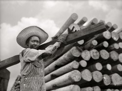 May 1943. "Beaumont, Texas. Woman worker at the International Creosoting plant. This work was formerly done by men." Photo by John Vachon, Office of War Information. View full size.
