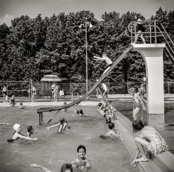 June 1942. "Community pool in Greenbelt, Maryland." Medium format negative by Marjory Collins for the Office of War Information. View full size.