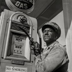 November 1942. Washington, D.C. "Negro mechanic for the Amoco oil company." Photo by Gordon Parks for the Office of War Information. View full size.
