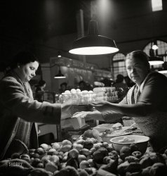 November 1942. "At the Central Market in Lancaster, Pennsylvania." Photo by Marjory Collins for the Office of War Information. View full size.