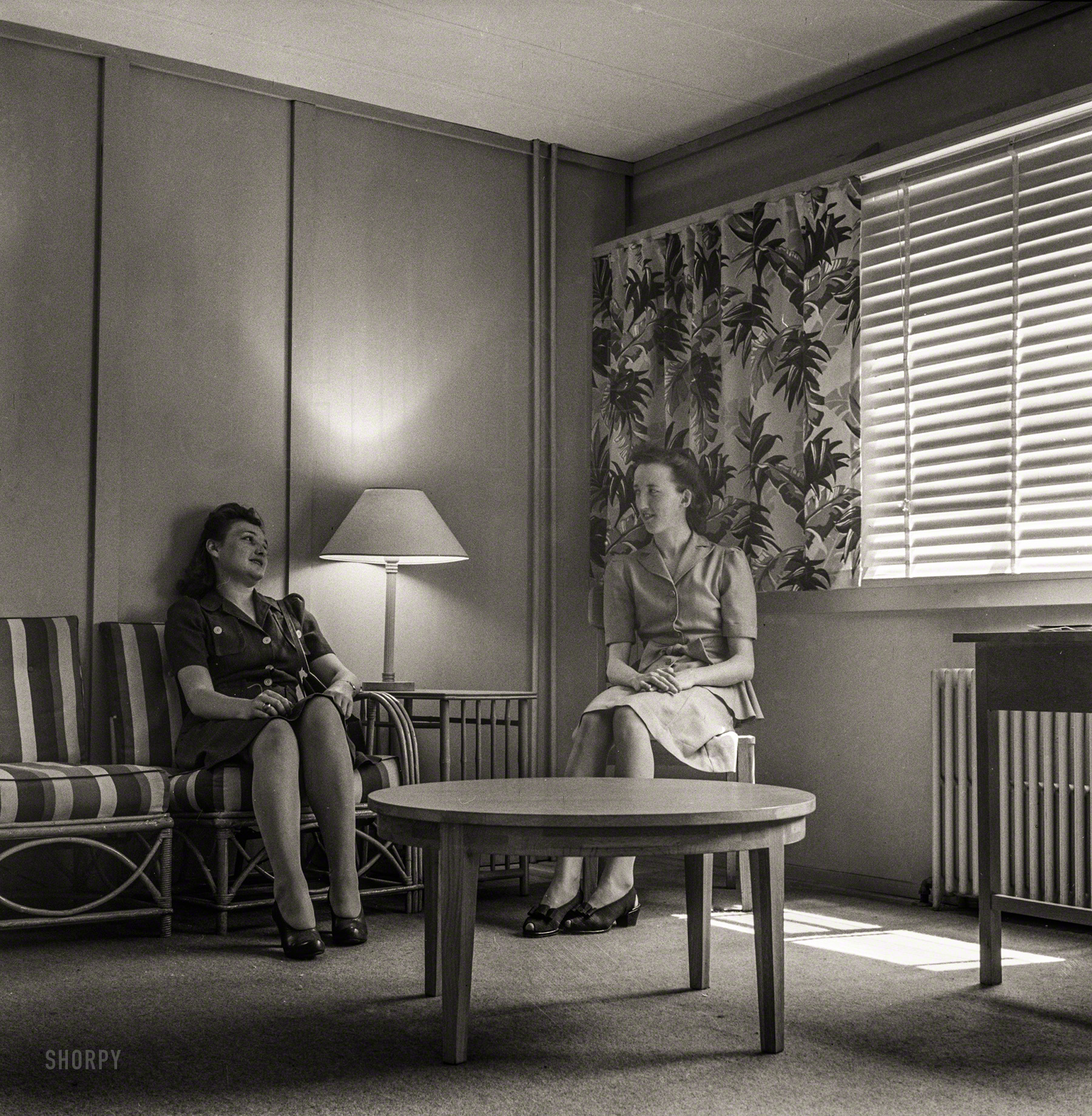 June 1943. Arlington, Virginia. "One of several alcoves off the corridor in Idaho Hall, Arlington Farms, a residence for women who work in the U.S. government for the duration of the war." Medium format nitrate negative by Esther Bubley for the Office of War Information. View full size.