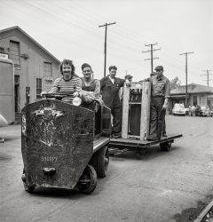 May 1943. "Bethlehem-Fairfield shipyards, Baltimore. Girl driver on a supply truck." Photo by Arthur Siegel for the Office of War Information. View full size.