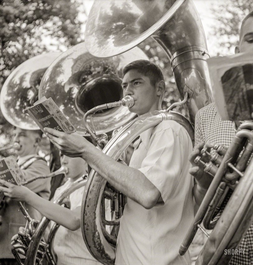 May 31, 1943. "Gallipolis, Ohio. Young horn player at the Decoration Day cere&shy;monies." Photo by Arthur Siegel, Office of War Information. View full size.

