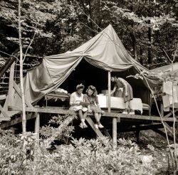 August 1943. Arden, New York. "Rest period at Camp Gaylord White, where children are aided by the Methodist Camp Service." Medium format nitrate negative by Gordon Parks for the Office of War Information. View full size.