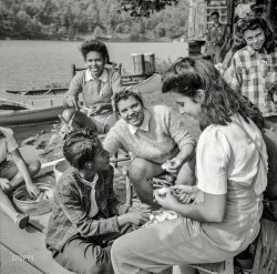 August 1943. Arden, N.Y. "Interracial activities at Camp Gaylord White, where children are aided by the Methodist Camp service. Campers help with the kitchen work." Photo by Gordon Parks, Office of War Information. View full size.