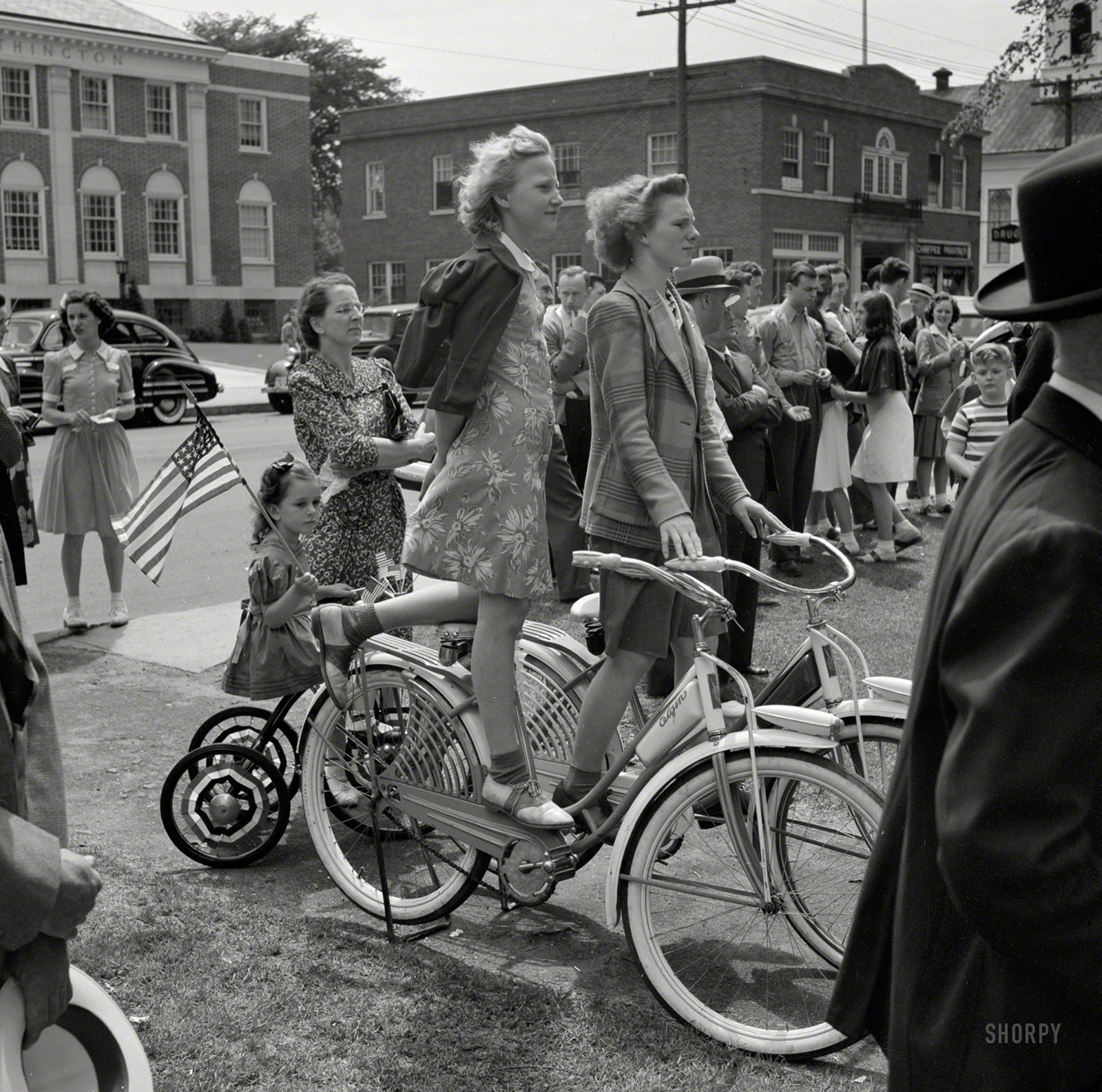 May 1942. "Southington, Connecticut. Schoolchildren staging a patriotic demonstration." Which includes Synchronized Stationary Bikes. Photo by Fenno Jacobs for the Office of War Information. View full size.