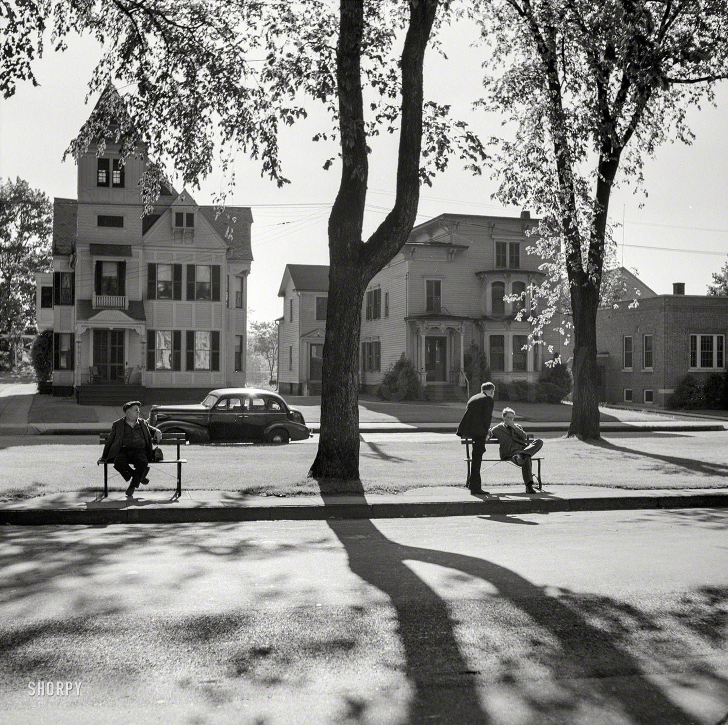 May 1942. Southington, Connecticut. "A street scene." Medium format negative by Fenno Jacobs for the Office of War Information. View full size.
