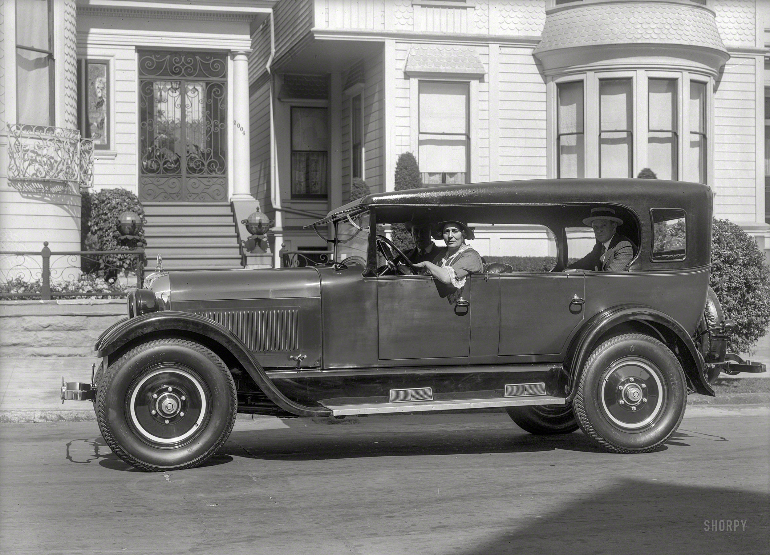 San Francisco circa 1924. "Studebaker Special Six Duplex-Phaeton." Mother says to get in or we're leaving without you. 5x7 inch glass negative. View full size.