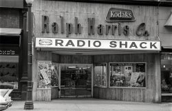 Boston, 1963. "Ralph Harris Co. -- Radio Shack." Purveyor of Raytheon and Realistic Lifetime Tubes as well as "Kodaks." 35mm negative. View full size.