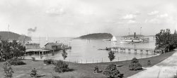 1901. "The Harbor from Newport House, Bar Harbor, Mount Desert Island, Maine." Panorama made from two 8x10 inch glass negatives. Detroit Photographic Company. View full size.