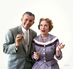 Los Angeles, 1955. "Comedians George Burns and Gracie Allen." Color trans&shy;parency for the Look magazine assignment "Fall TV Preview." View full size.