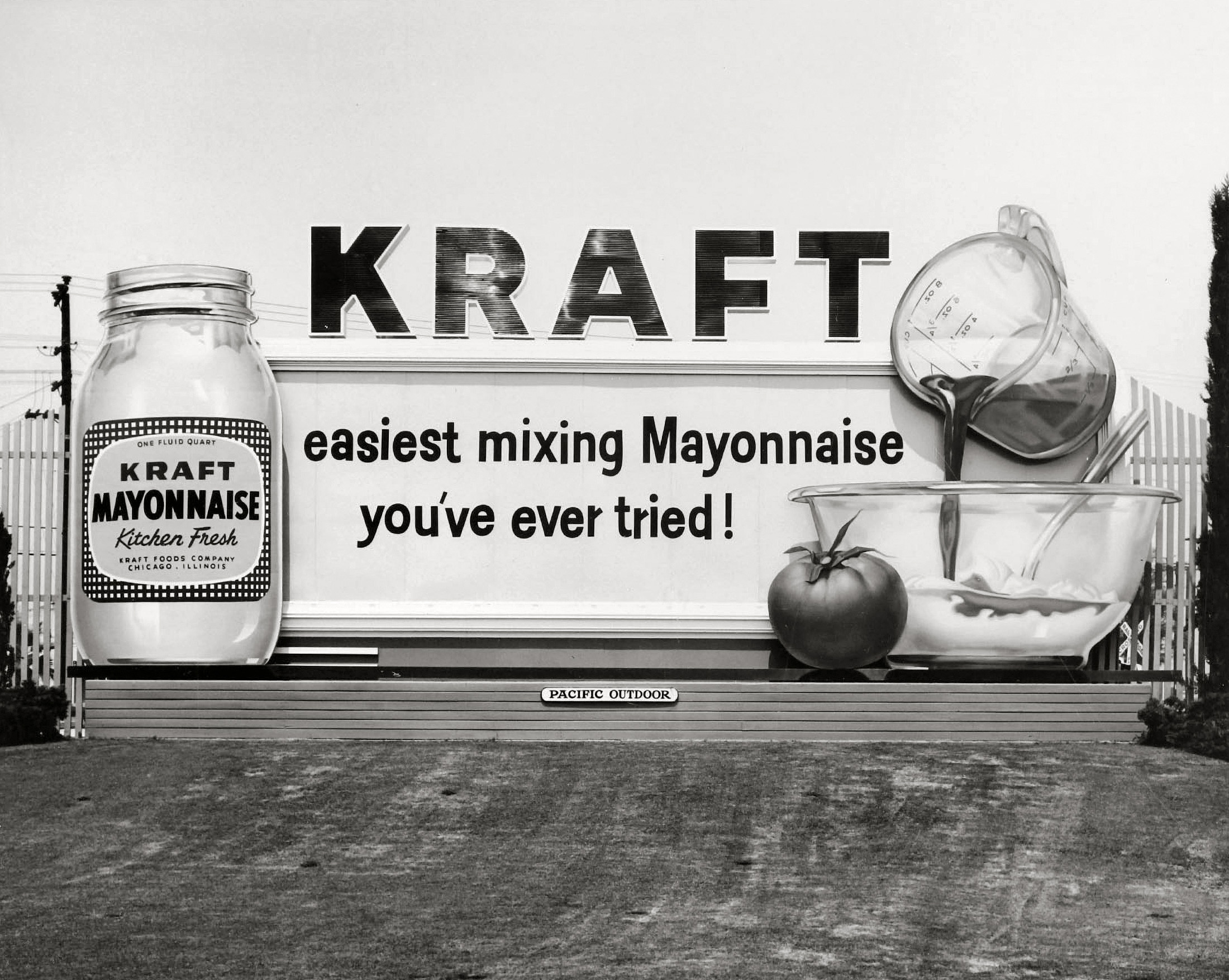 Los Angeles circa 1956. "KRAFT -- easiest mixing Mayonnaise you've ever tried!" No. 6 in a series of billboard photos from the files of Pacific Outdoor Advertising. View full size.