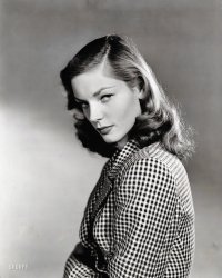 &nbsp; &nbsp; &nbsp; &nbsp; Lauren Bacall, the smoky-voiced movie legend who taught Humphrey Bogart how to whistle in "To Have and Have Not," died today in New York at the age of 89.
-- Los Angeles Times
1944. "Actress Lauren Bacall, three-quarters portrait, in houndstooth-check jacket." Warner Bros. publicity still for To Have and Have Not. View full size.