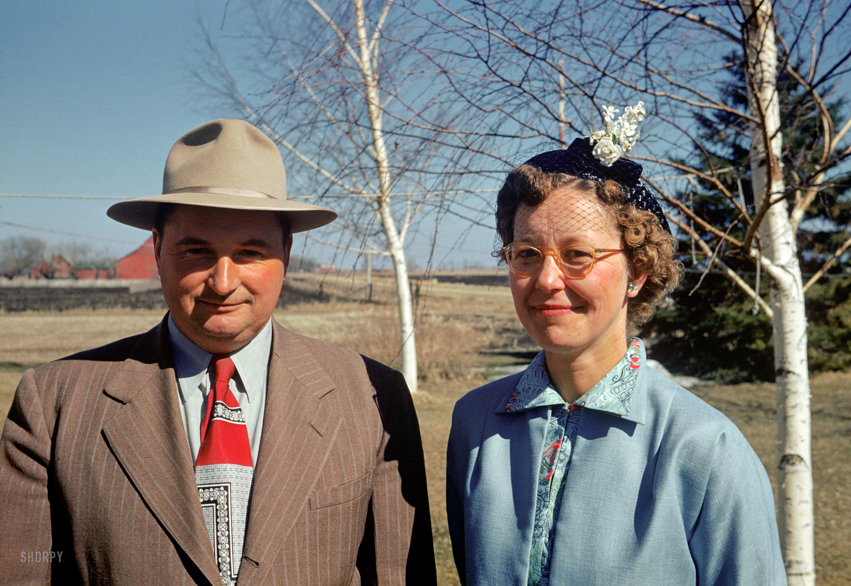 "Howard & Rena, April 1952." Visiting Claude's farm somewhere in Minnesota, affording us our third look at these colorful Kodachromes. View full size.