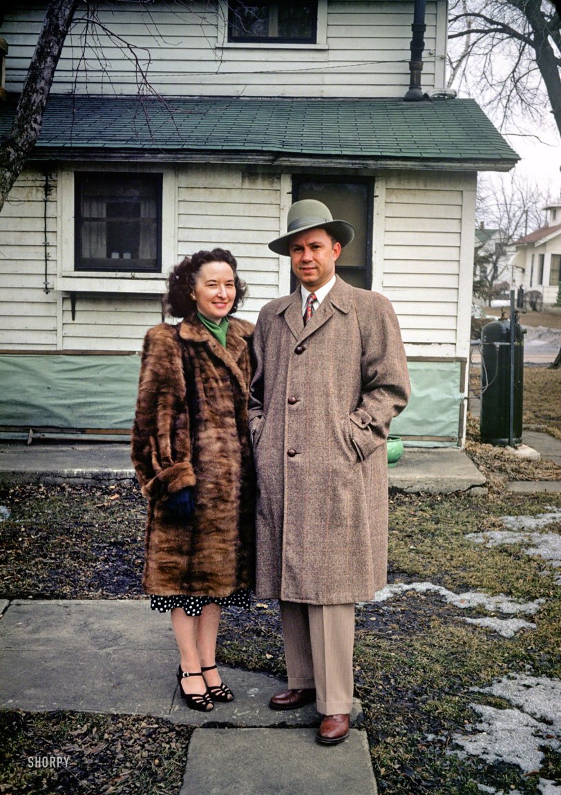 "Grace &amp; Hubert -- 17 Feb 1952." In this latest episode of Minnesota Kodachromes, Grace's smile lights up a gray winter day. View full size.
