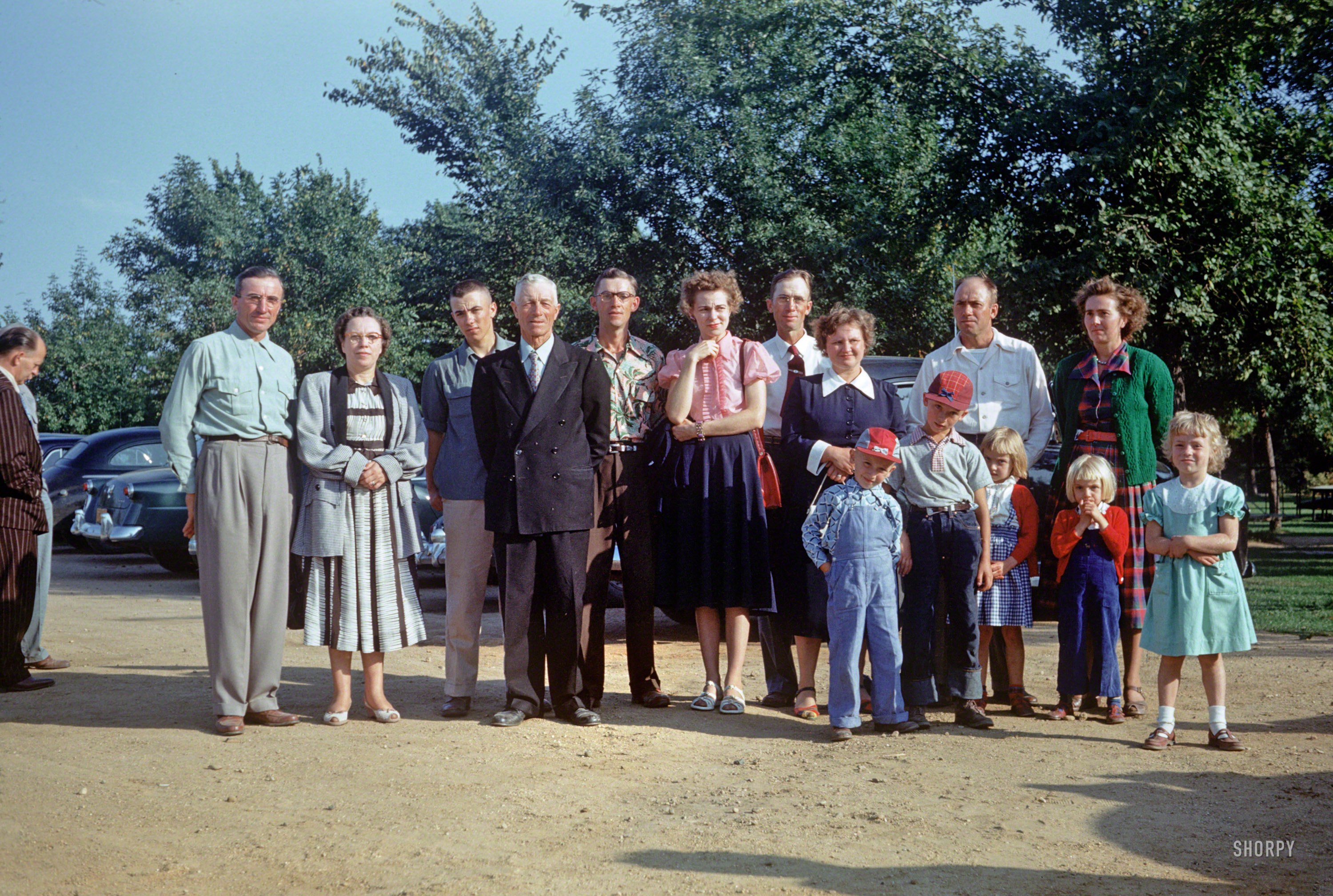 "Picnic at Austin, Minn. -- 7 Sept. 1952." Although the trees are still green and it's technically still summer, the native fauna's coats are thickening, ready to blend in when autumn arrives. Kodachrome slide by Hubert Tuttle. View full size.
