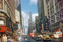 New York, 1949. West 42nd Street in Manhattan just off Times Square. 35mm Kodachrome contributed by a Shorpy member who found it at a yard sale. View full size.