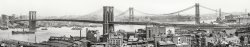 New York circa 1908. "Manhattan and East River bridges from Brooklyn." The Brooklyn Bridge, Manhattan Bridge (under construction) and Williamsburg Bridge as seen in a panorama made from five 8x10 inch glass negatives. View full size.